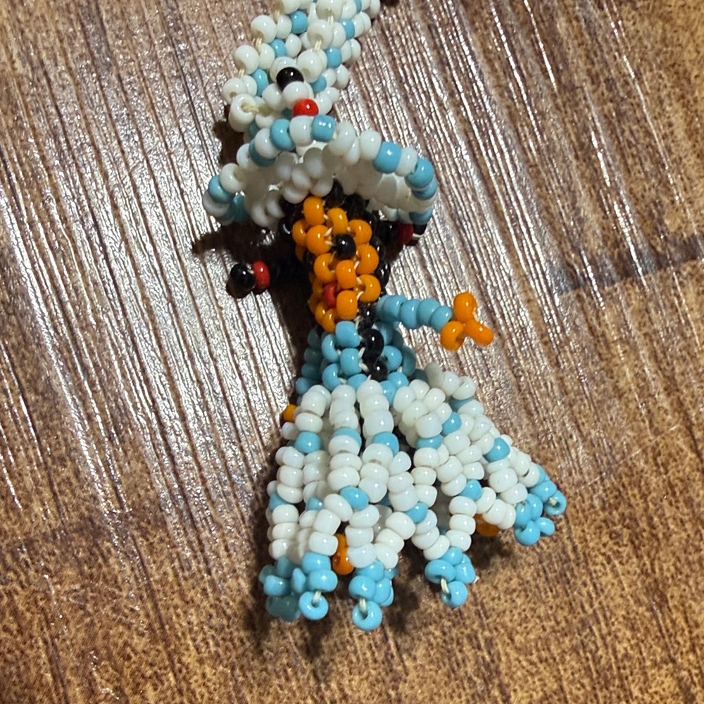 Handcrafted Beaded Doll Necklace Pendant - Light Blue & White